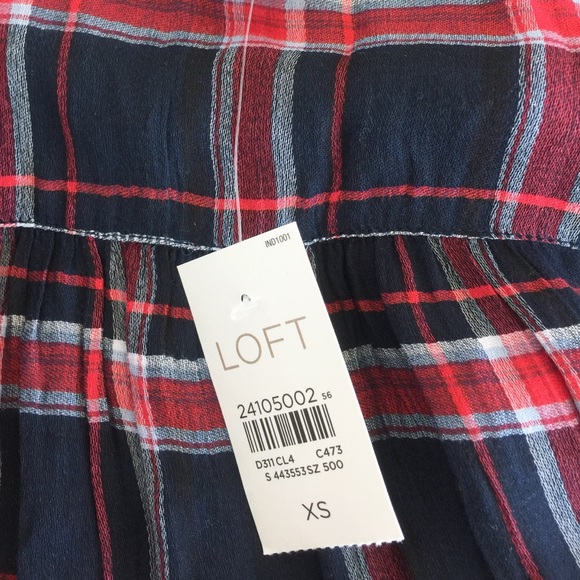 LOFT NWT blue and red plaid button up blouse - Picture 4 of 6
